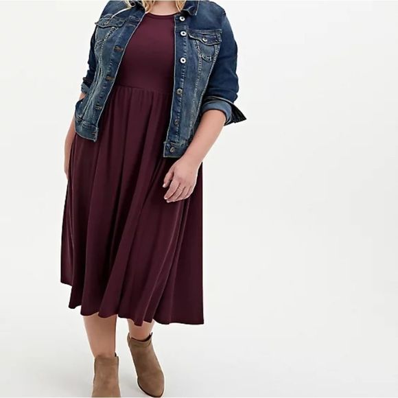 SHEIN PLUS BURGUNDY PURPLE RIB HALF SLEEVE MIDI DRESS - Picture 1 of 6